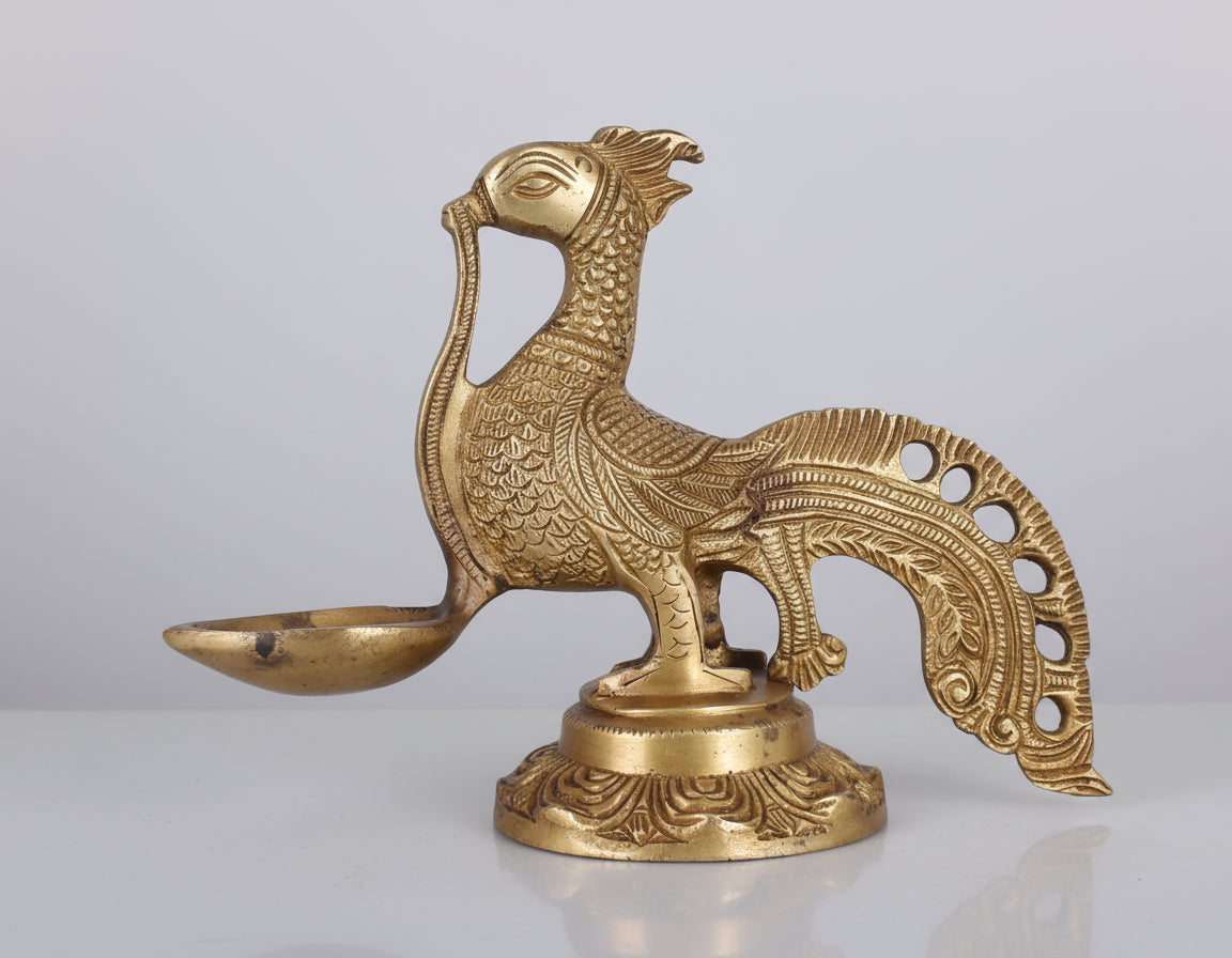 brass set of 2 peacock diya for home temple/ home décor/ gift item